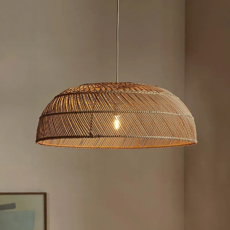 Chinoiserie Flat Rattan Pendant Light - Modern Handmade Creative Pattern Lamp For Living Rooms