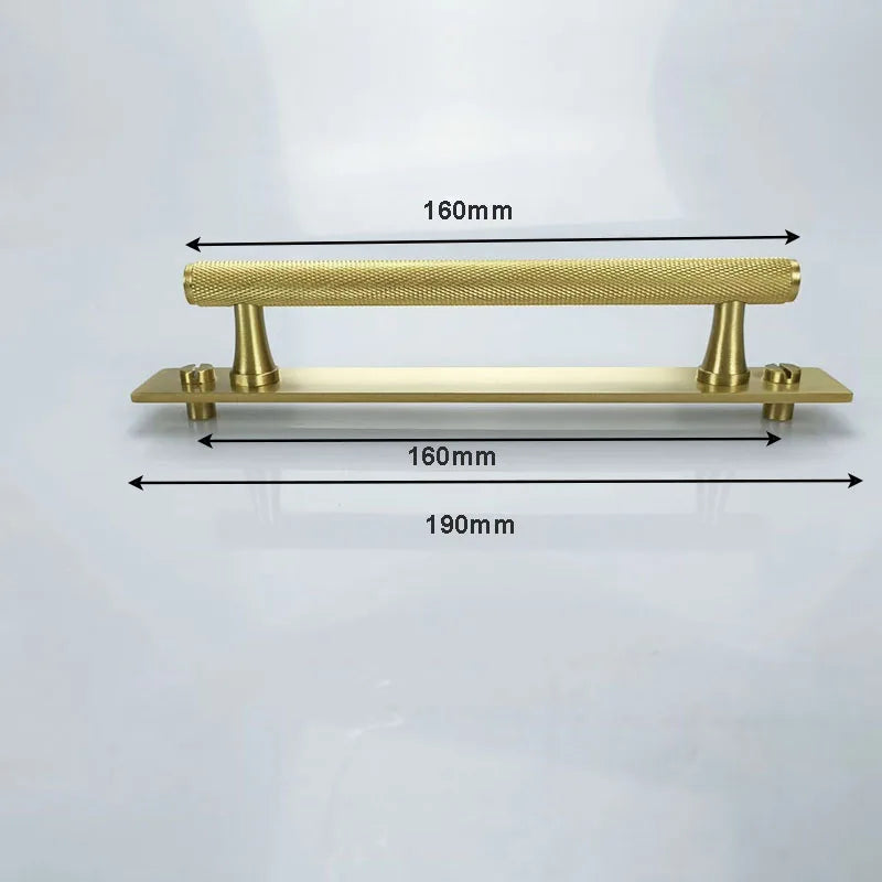 Gold Brass Handle with Plate – Knurled Cabinet Knobs and Modern Furniture Pulls TS-9009-GP160 Handles
