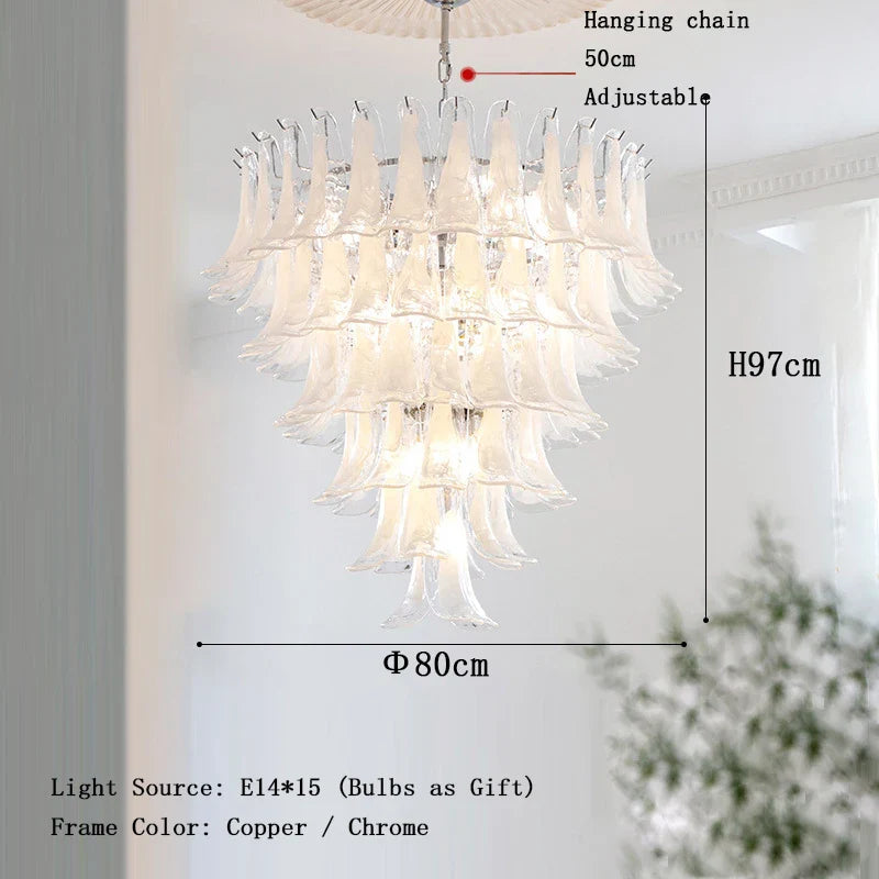 Elara White Petal Glass LED Chandelier for Staircase & Villa Décor 80cm 6-tier / Copper Frame / White Light chandelier