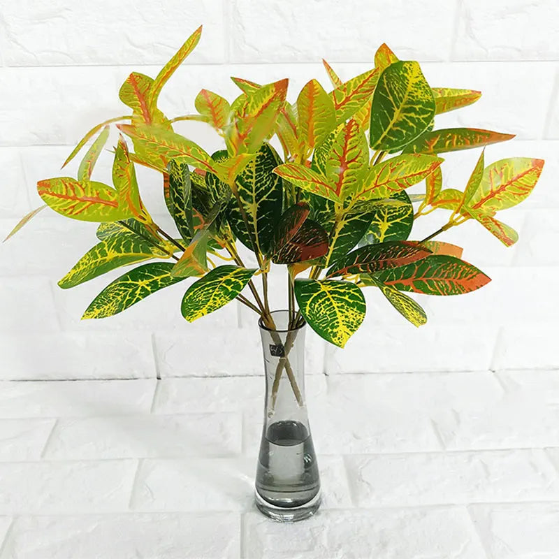 Dlight Decor 33cm Tropical Plant with Codiaeum and Scindapsus Leaves 33cm 32 Leaves