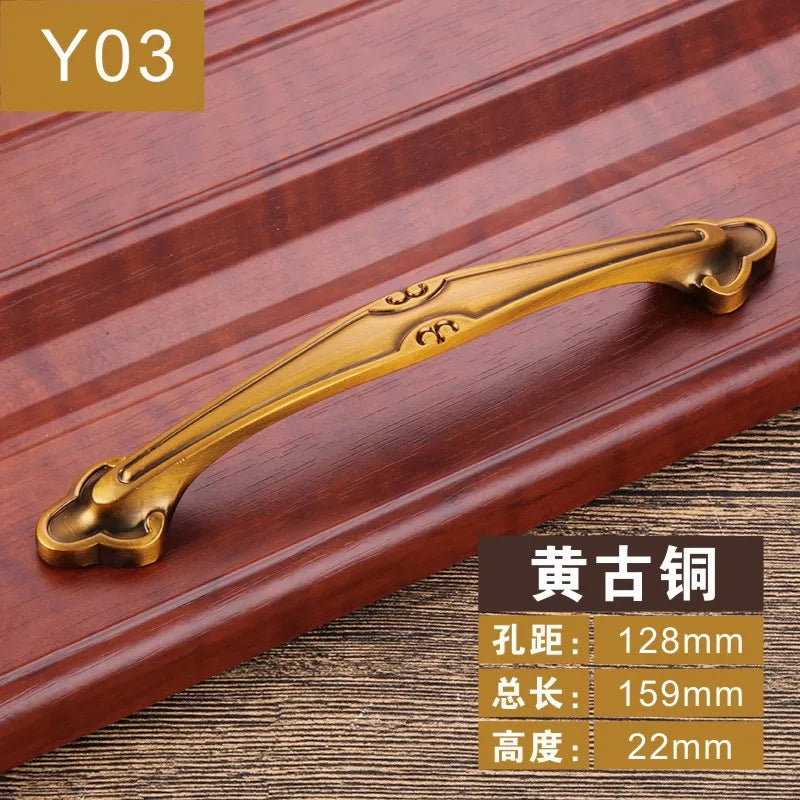 Antique Yellow Bronze Cabinet Handles - Brushed Vintage Drawer Pulls for Kitchen and Wardrobe Doors Y03 128mm Handles