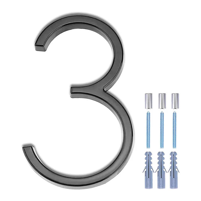 125mm 3D Black Zinc House Numbers – Arabic Numerals with Floating Doorplate Holder Brass Letters