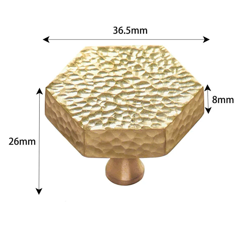 LUX Brass Hammered Hexagonal T-Bar Handles – Long Cabinet and Wardrobe Pulls (600mm/1000mm) 1.4 inch knob Handles