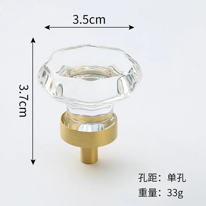 Brass Crystal Cupboard Cabinet Handle Kitchen Drawer Knobs Light Luxury Furniture Hardware Transparent Handle Home