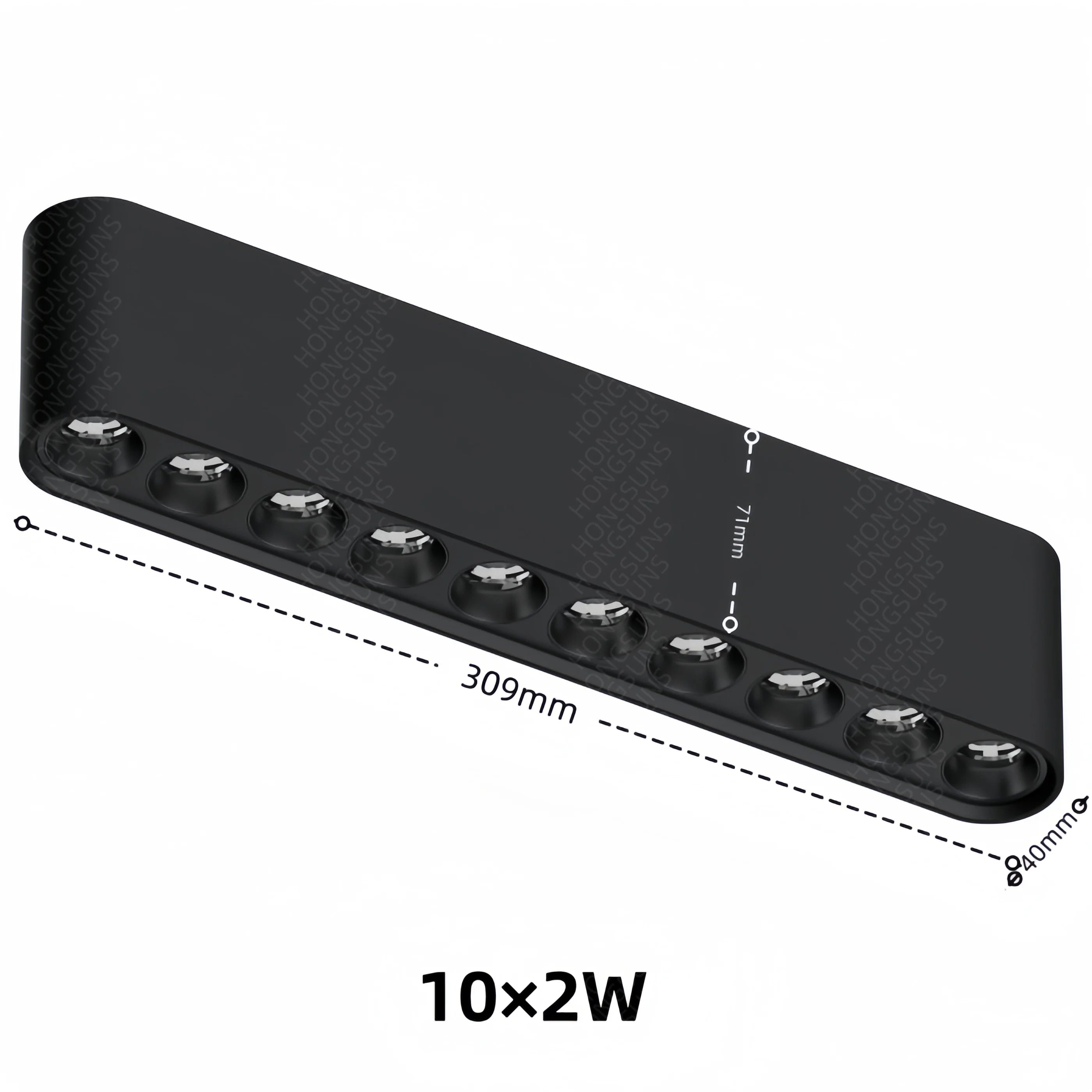 Black linear surface-mounted LED ceiling spotlight with ten adjustable spotlights