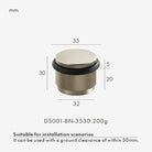 Bronze adjustable door stop diagram: 35 mm diameter, 30 mm height, black ring