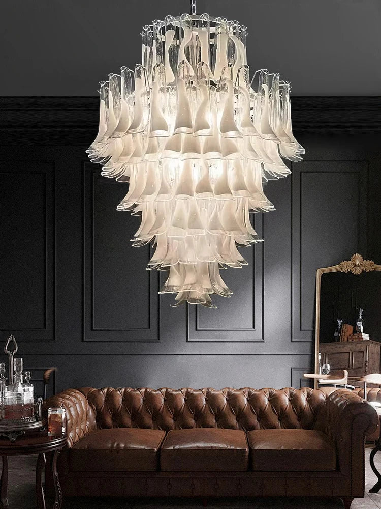 Elara White Petal Glass LED Chandelier for Staircase & Villa Décor chandelier