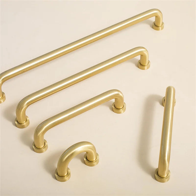Solid Brass Cabinet Handles - Modern Golden Drawer Pulls for Dresser Wardrobe and Kitchen Cupboards