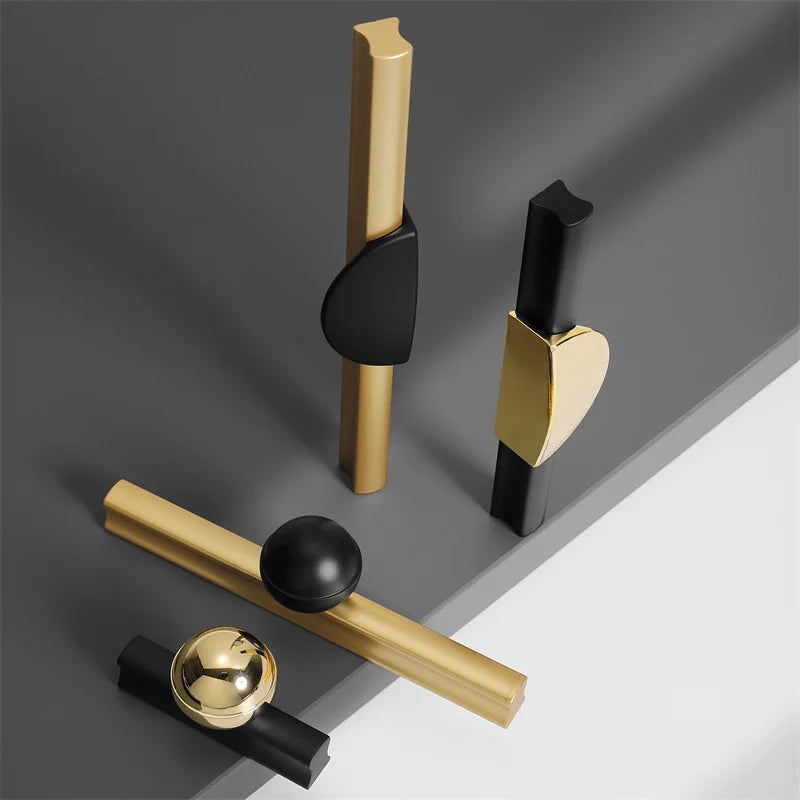 Black and Gold Cabinet Pulls - Double Color Aluminum Zinc Alloy Handles for Wardrobes and Kitchens Handles