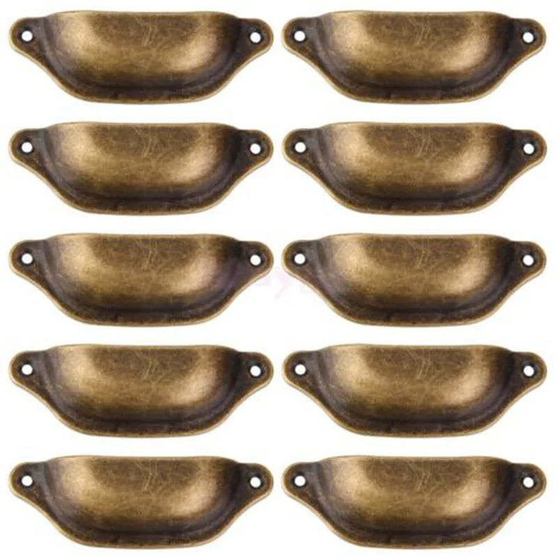 10Pcs Retro Antique Brass Shell Pull Handles – Vintage Kitchen Drawer and Cabinet Knobs 10pcs Door Pull