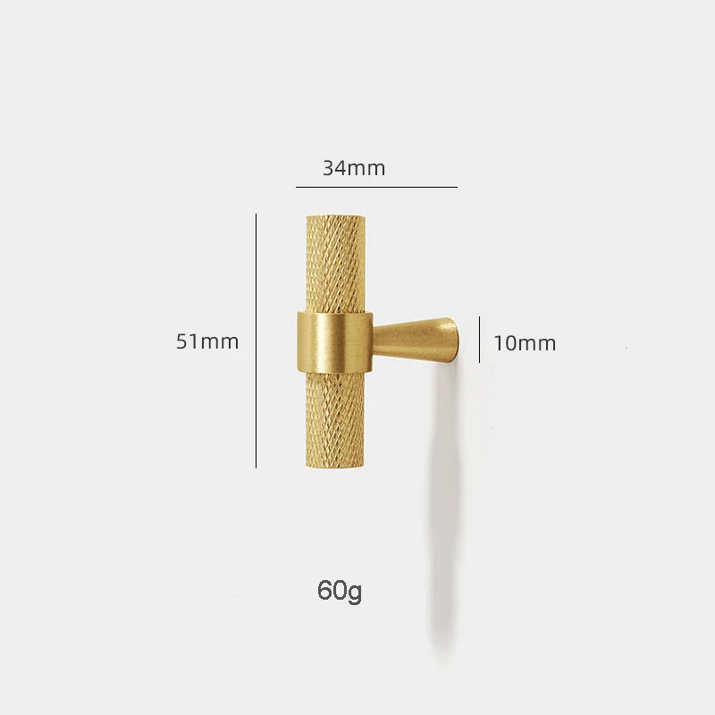 Solid Brass Knurled Furniture Handles – Textured Cabinet Knobs and Wardrobe Pull Bars 50mm T bar Handles