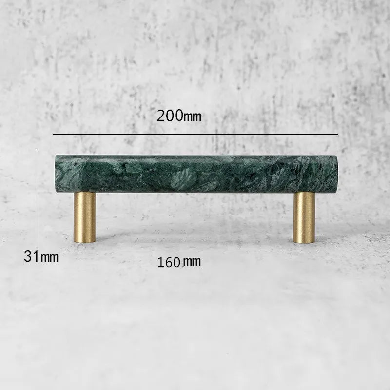 Green and White Marble Cabinet Handle – Luxury Natural Stone Drawer Pulls with Brass Base (50mm-200mm) green 200mm