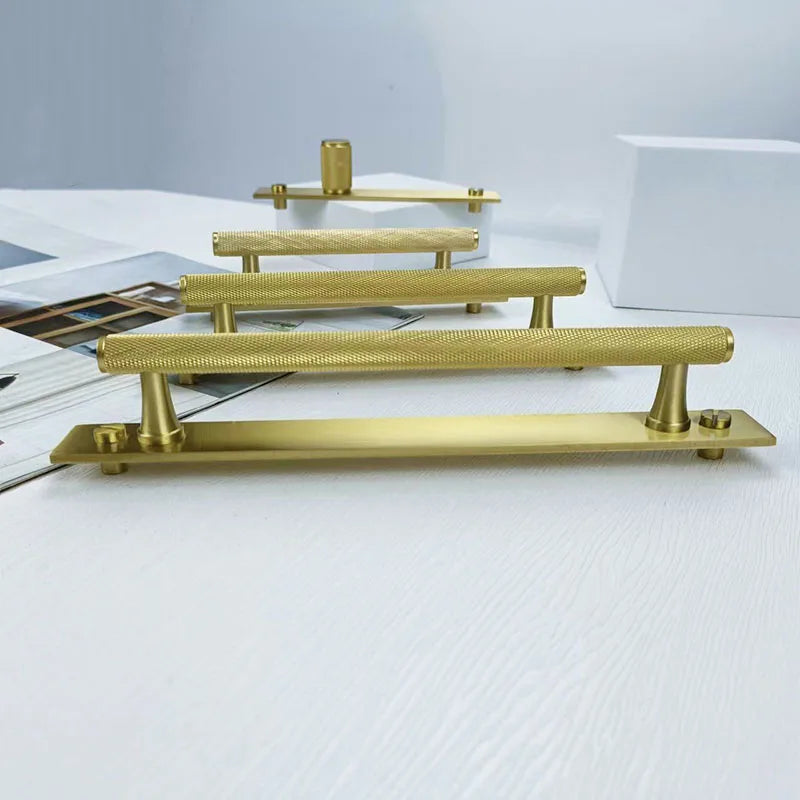 Gold Brass Handle with Plate – Knurled Cabinet Knobs and Modern Furniture Pulls Handles