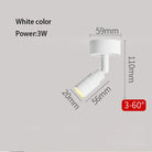 White LED zoom spotlight, 3°–60° beam; 3W; 59mm x 110mm dimensions