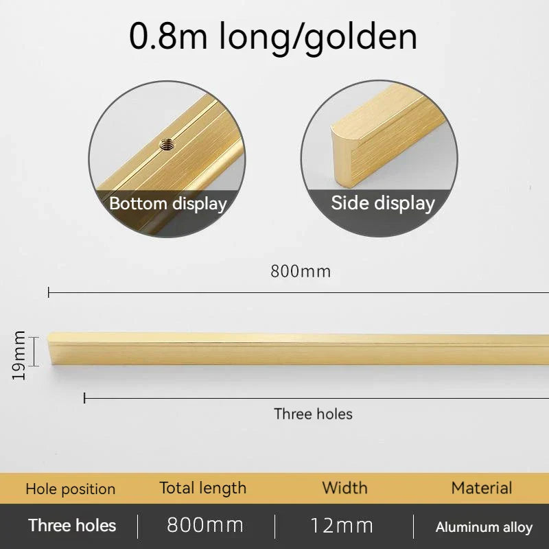 Minimalist Ultra-Long Aluminum Alloy Cabinet Handle – Modern Black and Gold Wardrobe Drawer Pull (800-1200mm) Brushed