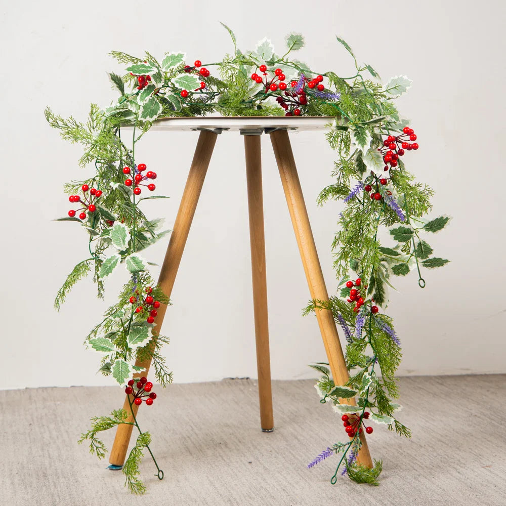 Dlight Decor 180cm Christmas Vine with Pine Leaves and Red Berries