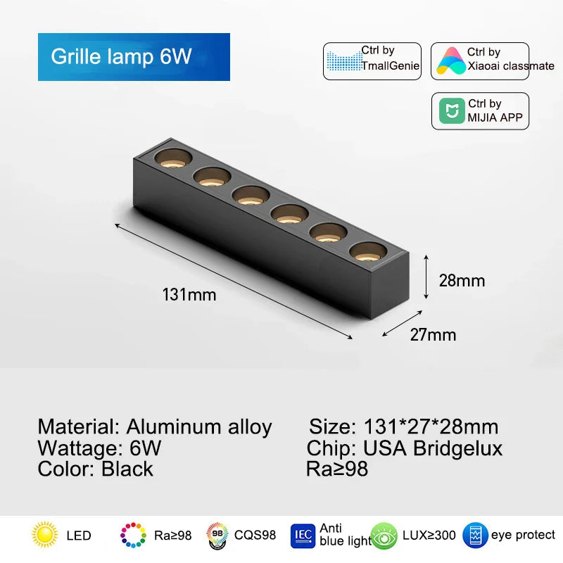 Ultra-Thin LED Grille Light with Magnetic Track and Intelligent APP Control 6W / CHINA ceiling light