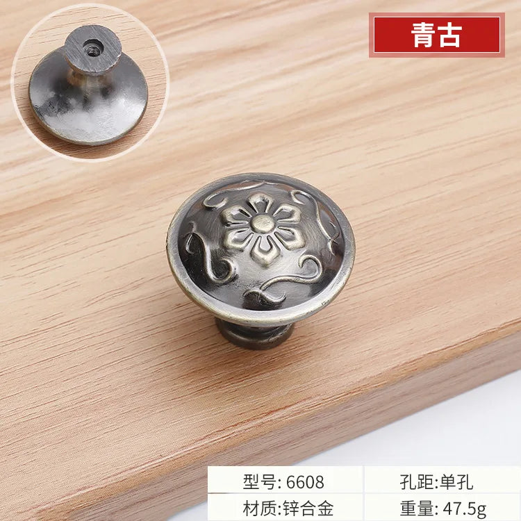 Antique Bronze Cabinet Handles - Vintage Zinc Alloy Drawer Pulls for Furniture 6608 single hole Handles