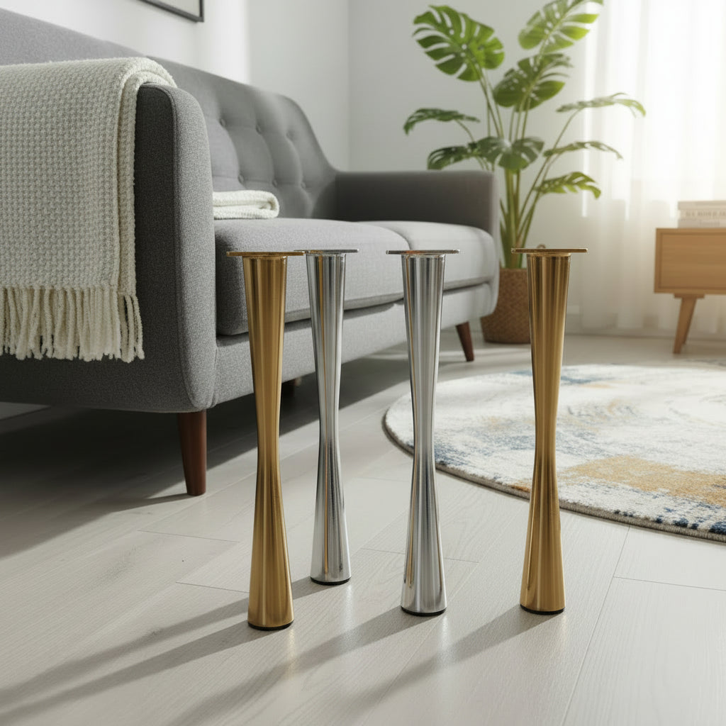 Set of four inclined zinc alloy furniture legs, gold and silver finish