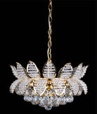 Lotus crystal chandelier with gold frame and faceted clear crystal drops