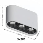 White linear surface-mounted LED ceiling spotlight with three adjustable spotlights