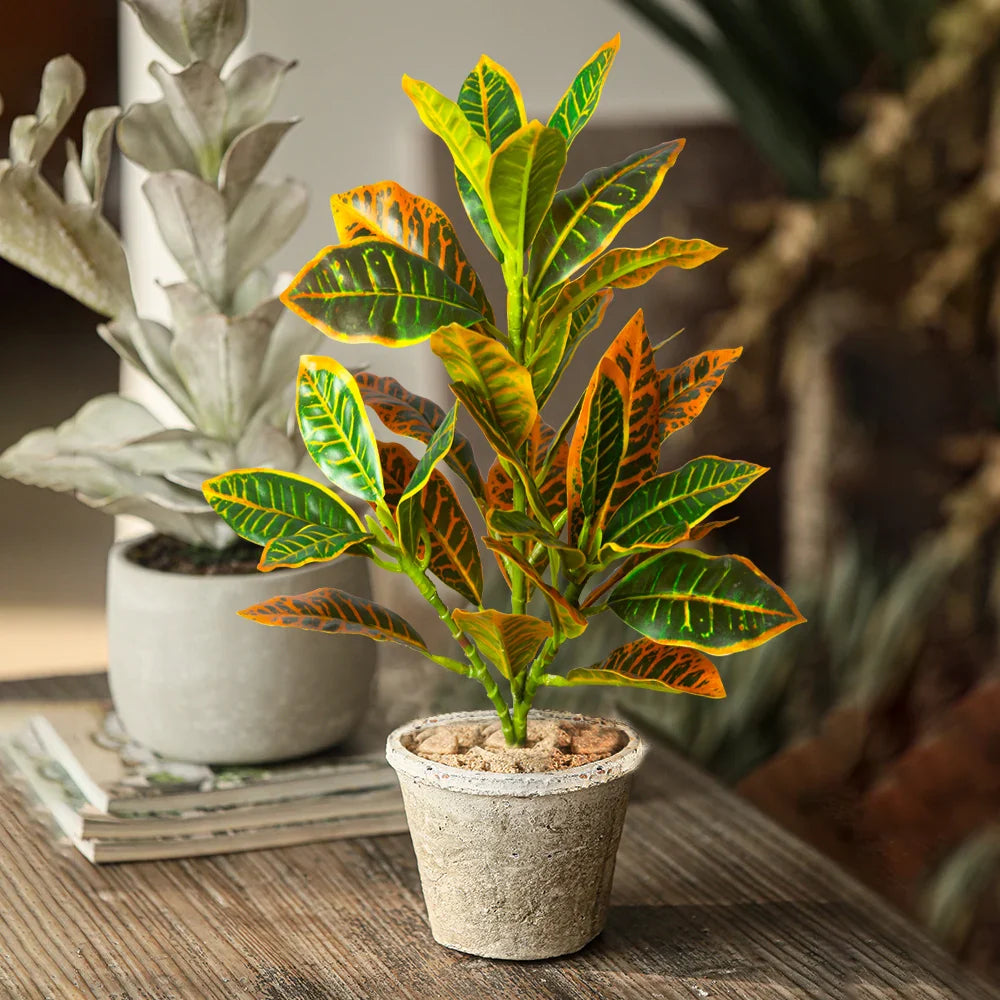 Dlight Decor 41cm Banyan Ficus Palm Branch with Codiaeum Leaves