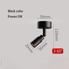 Black LED zoom spotlight, 3°–60° beam; 5W; 59mm x 110mm dimensions