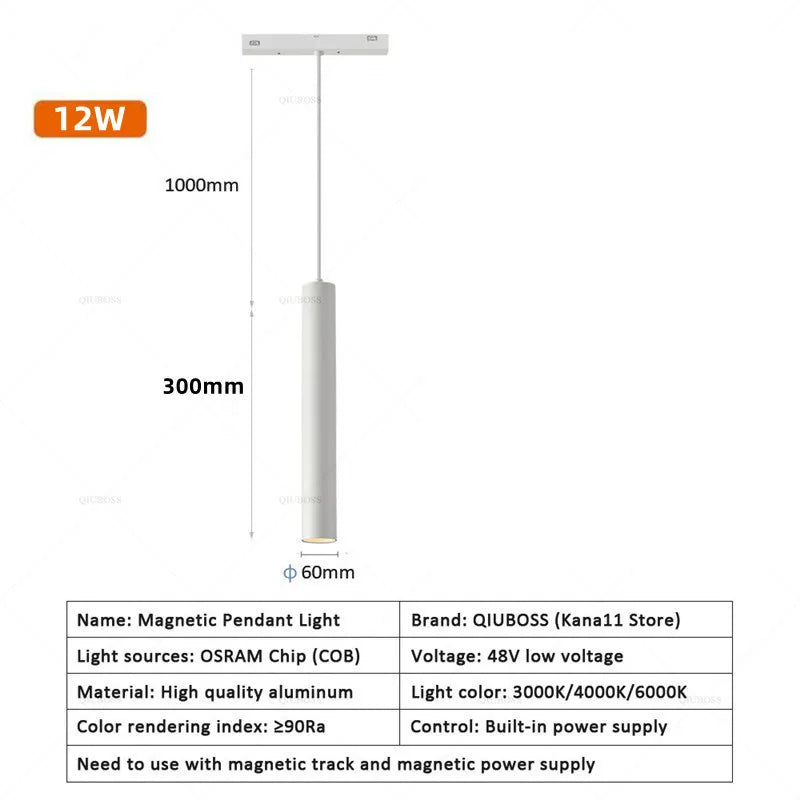 Modern Magnetic Track Lights - Embedded LED Spotlight Downlight 1pc 12W Pendant Lamp / Cold light 6000K ceiling light