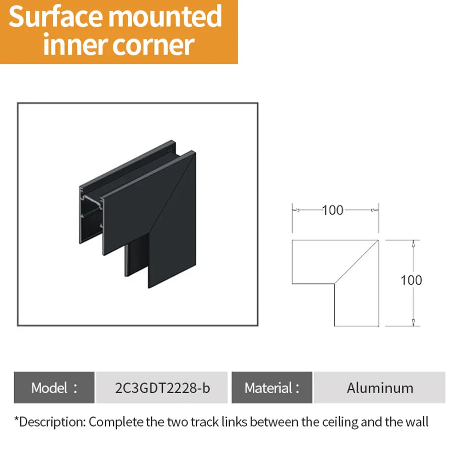 Tarck Only - 2m Magnetic Rail Linear Track Lighting Accessories - Ceiling Magnet Track Kits Surface Inner Corner