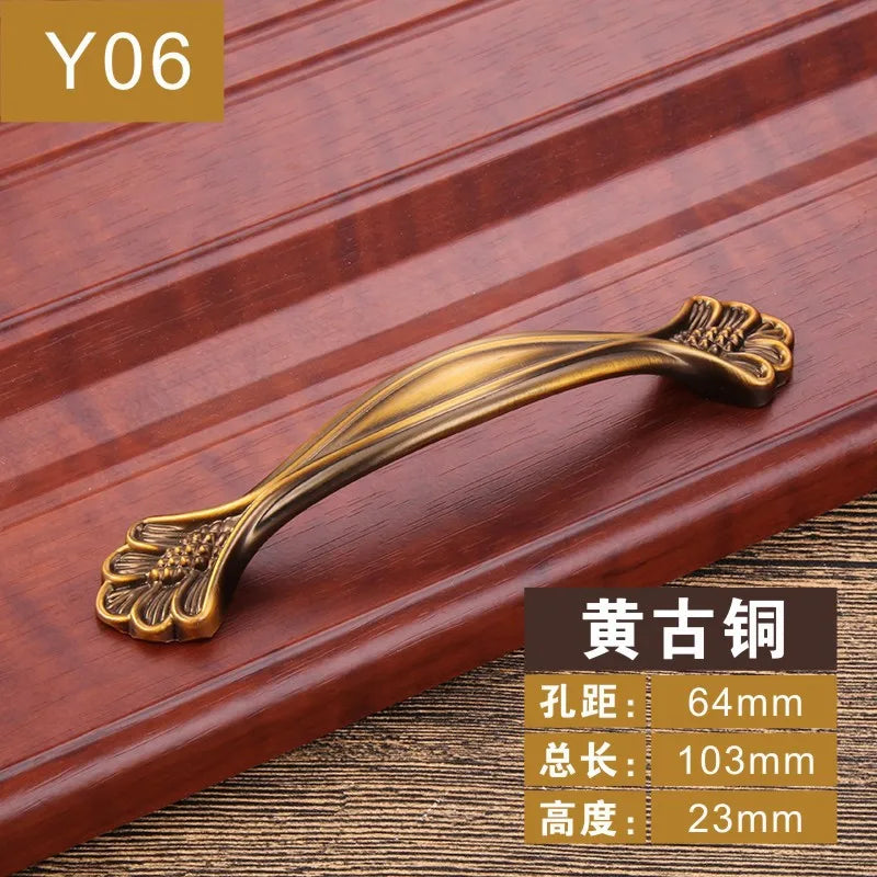 Antique Yellow Bronze Cabinet Handles - Brushed Vintage Drawer Pulls for Kitchen and Wardrobe Doors Y06 64mm Handles