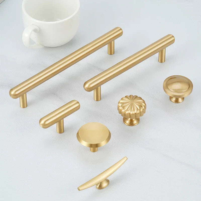 Satin Gold Brass Wardrobe Handles – Modern Drawer Knobs and Cabinet Bar Pulls (50mm-260mm) Handles