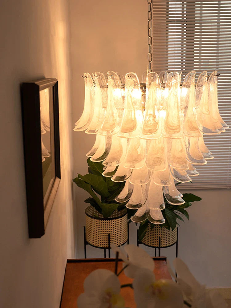 Elara White Petal Glass LED Chandelier for Staircase & Villa Décor chandelier