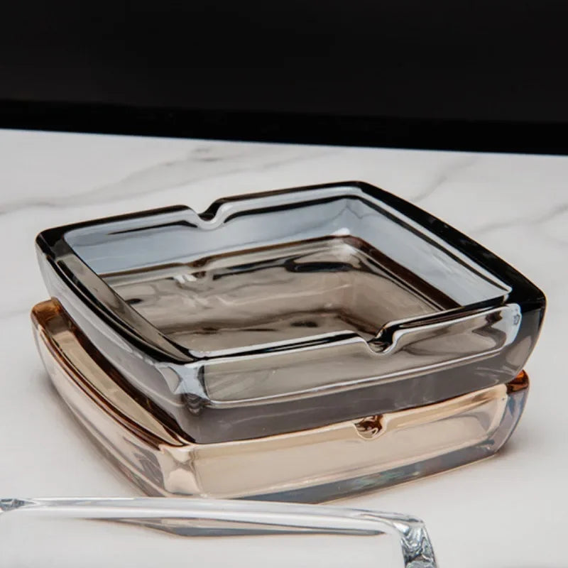Dlight Decor Classic Square Crystal Glass Ashtray Transparent Smoke Tray for Home Bar & Office
