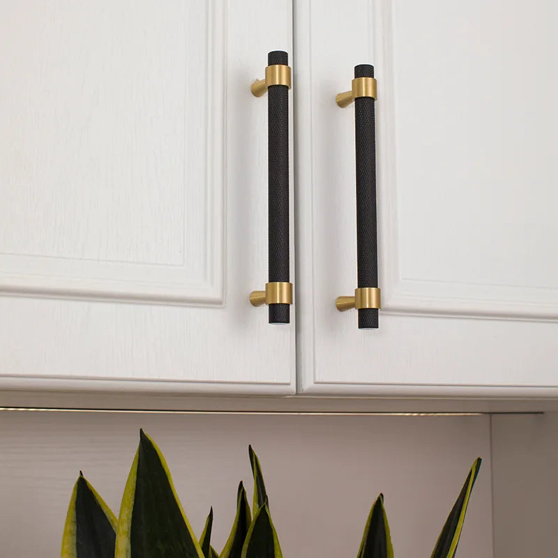 Solid Brass Knurled Cabinet Handles – Gold and Black Wardrobe Knobs and Drawer Pulls Handles