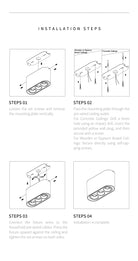 Linear LED ceiling spotlight installation steps diagram with mounting instructions