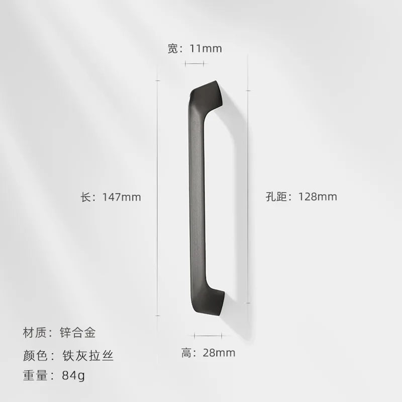 Modern Zinc Alloy Cabinet Handles - Kitchen Drawer Knobs for Wardrobes and Furniture Gray drawing 128mm Handles