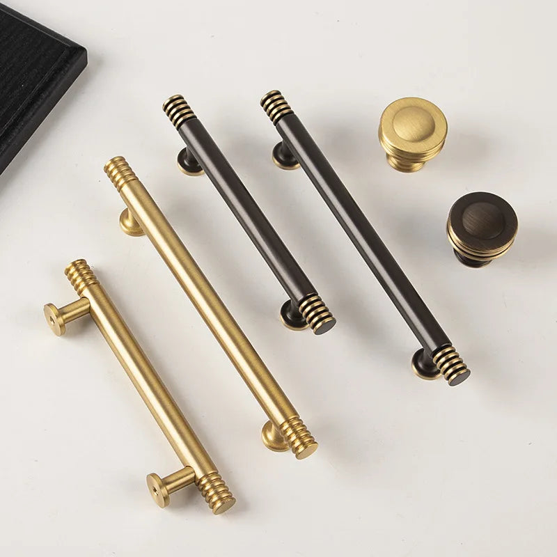 Brass Kitchen Cabinet Handles – Gold Textured Drawer Knobs and Door Bar Handles Handles