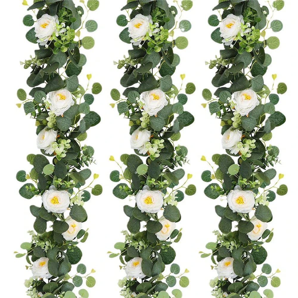 Dlight Decor 180cm Eucalyptus Vine with White Rose Garland