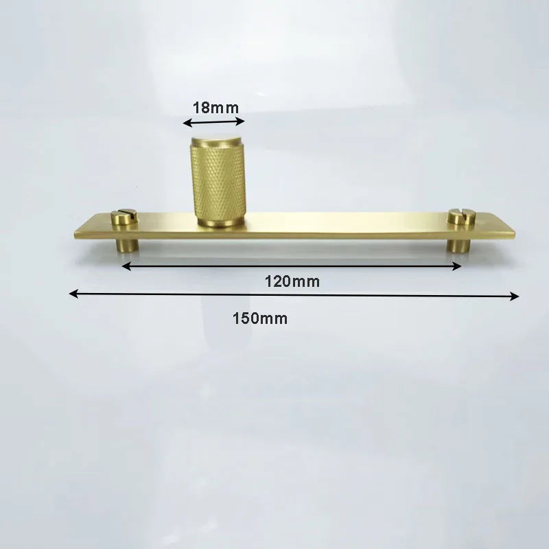 Gold Brass Handle with Plate – Knurled Cabinet Knobs and Modern Furniture Pulls TS-9009-GPS Handles