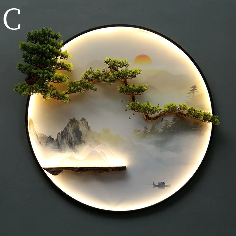 Dlight Decor Round 3D LED Wall Art Light C / Dia 80cm / Dimmable warm light|Black border Wall Art