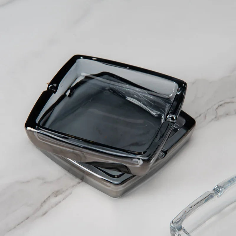 Dlight Decor Classic Square Crystal Glass Ashtray Transparent Smoke Tray for Home Bar & Office