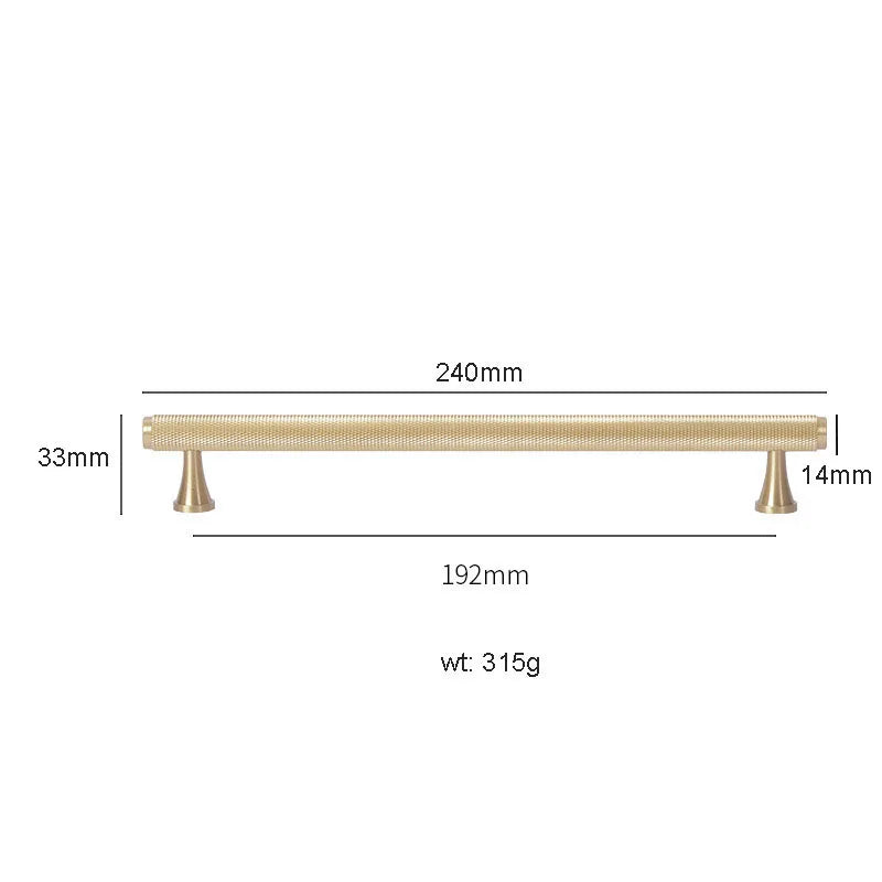 Gold Knurled Brass Kitchen Cabinet Handles – T-Bar Drawer Pulls and Copper Knobs (14mm Diameter) 9001-240 / 1 piece