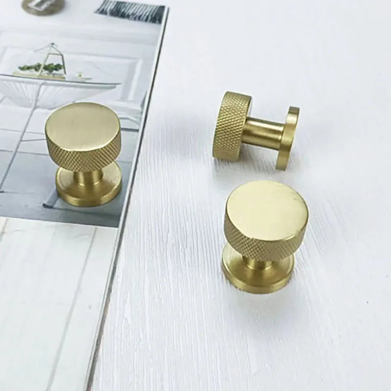 Knurled Brass Drawer Knobs – Textured Cabinet Handles and Furniture Pulls for Wardrobes 25x28mm knob
