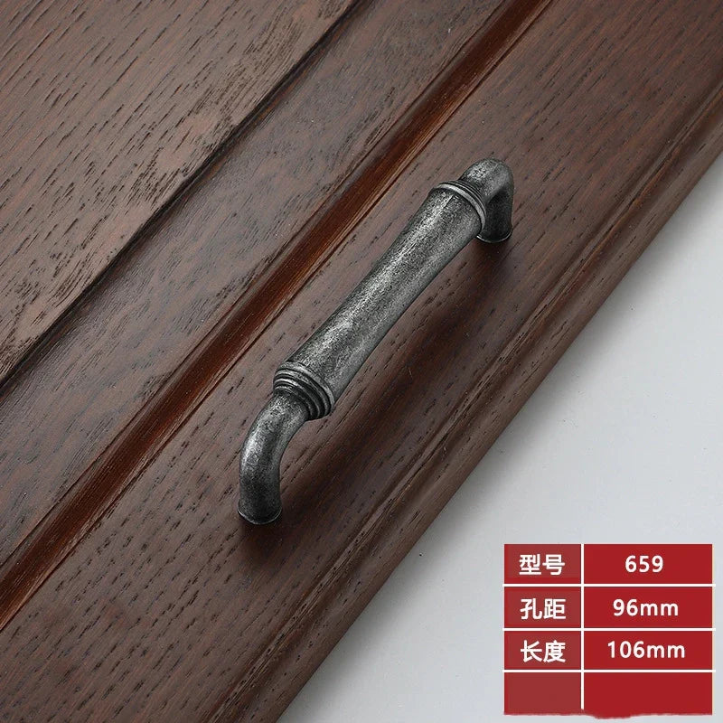 Retro Bronze and Black-Red Cabinet Handles - Nordic Square Zinc Alloy Pulls for Wardrobes and Furniture Ancient silver