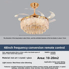 Crystal ceiling fan light with gold finish, clear blades, and remote control