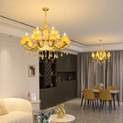 European Style Jade Crystal Chandelier - Luxury Lighting With Natural Marble Accents For Dining