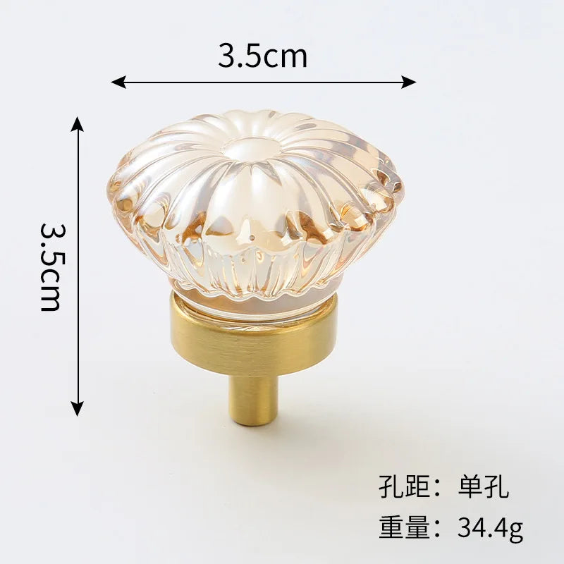 Brass Crystal Cupboard Cabinet Handle Kitchen Drawer Knobs Light Luxury Furniture Hardware Transparent Handle Home