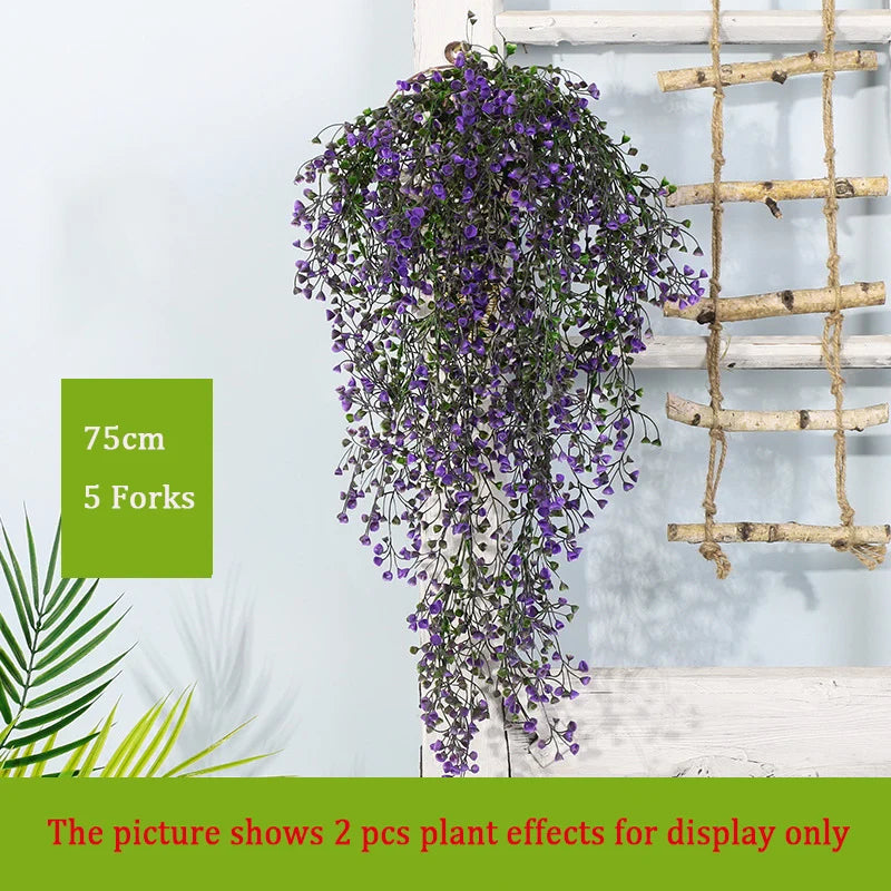 Dlight Decor 75cm Hanging Golden Bell Willow Vine with 5 Forks for Wall and Garden Decor Purple