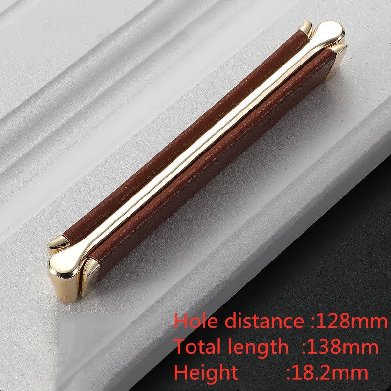 Modern Leather and Zinc Alloy Cabinet Handle – Elegant Drawer Pulls for Kitchen Wardrobe and Furniture (96mm) red