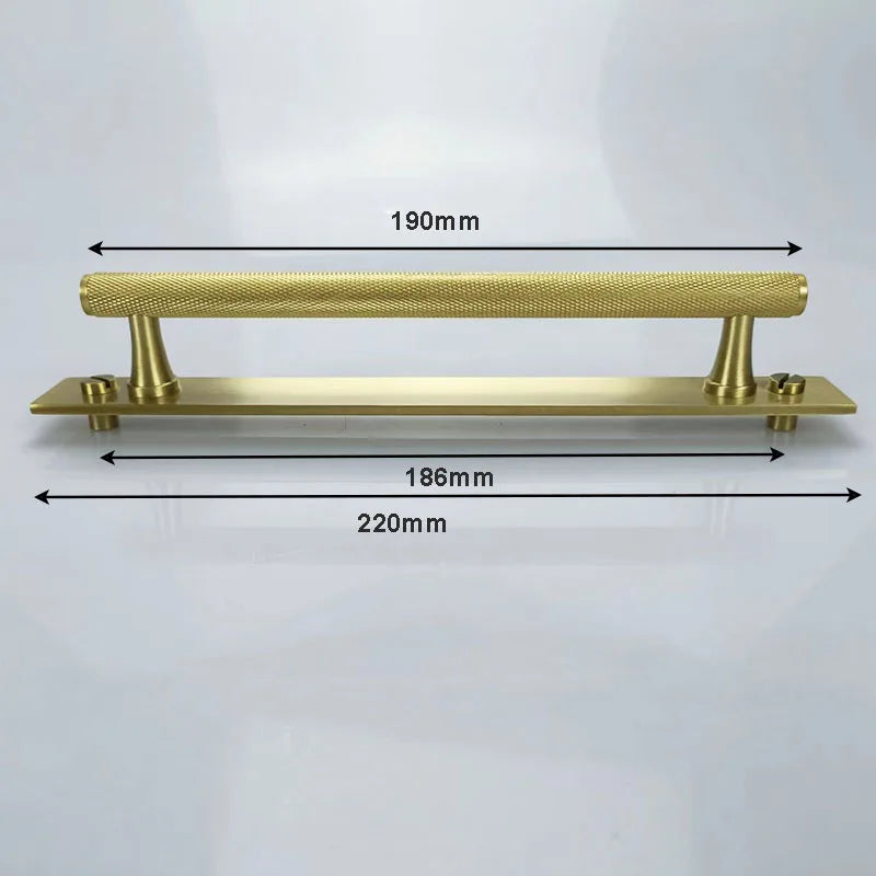Gold Brass Handle with Plate – Knurled Cabinet Knobs and Modern Furniture Pulls TS9009-GP190 Handles